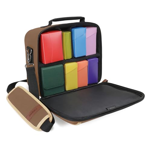 ENHANCE Designer Edition Compact MTG Bag Compatible with Magic the Gathering, Lorcana & more - Small Trading Card Bag with Customizable Interior & Shoulder Strap for Deck Boxes, Dice (Tan) - color: Tan, size: Small