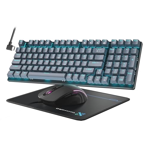 Mechanical Gaming Keyboard and Mouse, LED Backlit 98-Key Floating Keycap & 4 DPI RGB Gaming Mouse with Mouse Pad, Full Anti-Ghost Light Up Wired Computer Keyboards for MAC PC Gamer Accessories, Gray - color: Gray