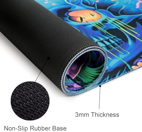 Simpkeely Large Skull Mushroom Gaming Mouse Pad - UV Light Reactive Neon Glow Butterfly Mat Waterproof XL Non-Slip Rubber Base for Computer & Keyboard, 31.5" x 11.8" - color: Skull Mushroom