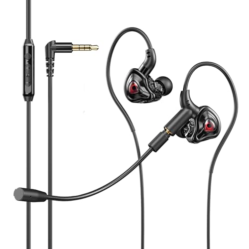 Gaming Earbuds with Mic, in-Ear Gaming 3.5mm Headphones Wired with Microphone Dual Audio Noise Cancelling in Ear Eear Buds Compatible for PC/PS5/PS4/Xbox/Nintendo/Switch/Mobile