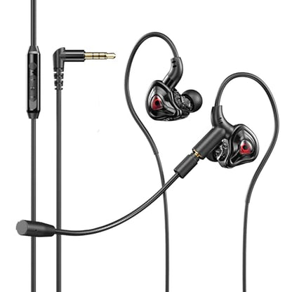 Gaming Earbuds with Mic, in-Ear Gaming 3.5mm Headphones Wired with Microphone Dual Audio Noise Cancelling in Ear Eear Buds Compatible for PC/PS5/PS4/Xbox/Nintendo/Switch/Mobile