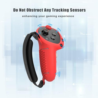 Controller Grips Cover Compatible with Meta Quest 3S/Quest 3 Accessories, Hand Strap with Battery Opening, Knuckle Straps with Widen and Thicken Sponge(Not for Charging Dock) (Red) - color: Red