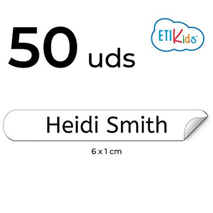 50 Personalized Adhesive Labels to Mark Objects 2.3 x 0.4 in. Waterproof Stickers to Mark School Supplies, Books, kindergartens Goods, Summer Camps, Children's Toys, etc. - color: White