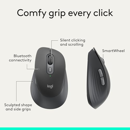 Logitech Signature Comfort M840 L Wireless Mouse Bluetooth - Graphite | Bluetooth, SmartWheel, customizable buttons, multi-device compatibility for Windows, macOS, iPadOS - color: Graphite, style: No Palm Cushion