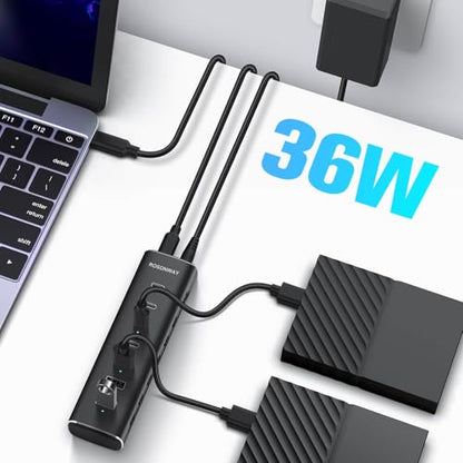 7 Ports Powered USB 3.2/USB C Hub 10Gbps with 4 USB-C 3.2, 3 USB-A 3.2 Ports, 3.3ft Cable and 36W(12V/3A) Power Adapter, Aluminum USB Splitter for Laptop, RSH-H7C4 - size: 7-Port Powered USB Hub
