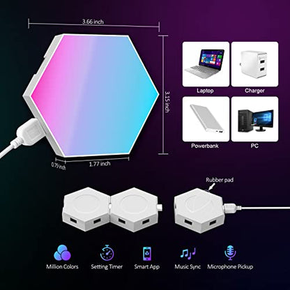 Hexagon LED Light Panels 8 Pack – RGB Wall Decor Lights with Music Sync, App & Remote – Modular Home & Christmas Decor for Bedroom, Living Room, and Room Decor