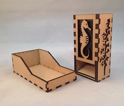 Seahorse Mini Dice Tower v1 Green Acrylic Window Laser Cut MDF Unique Fast Shipping
