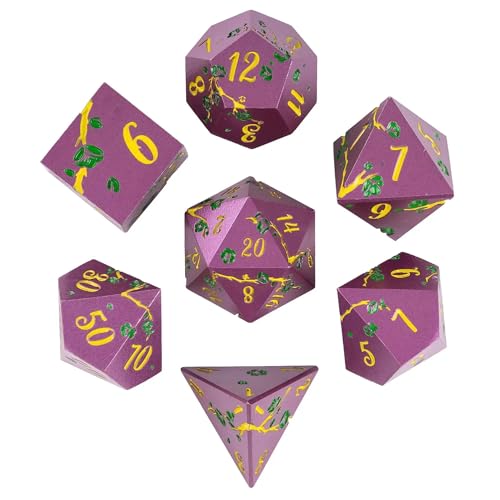 UDIXI DND Metal Dice Set Purple, Flower Solid Metal RPG Dice Set for D&D | Green Flower, Metal Case Packaging, Heavy Metal Dice, D&D Gift, for Dungeons and Dragons Role Playing Games Tabletop Games - color: Flower/Purpleyellow