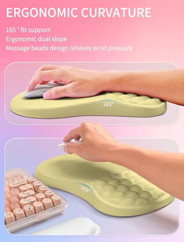 Hokafenle 2in1 Combination, Wave Keyboard Wrist Rest and Ergonomic Curvature Mouse Pad Wrist Support for Relieve Wrist Pain, Filled with Soft Cushion Memory Foam, Butter Yellow - color: Butter Yellow