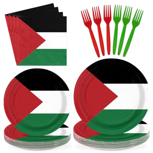 96 Pcs Palestine Flag Palestinian Party Decorations Serves 24 | Palestinian Paper Plates and Napkins Palestine Theme Tableware Set for Soccer Events Country Decoration Sports Party Supplies - style: Palestine Themed Plates m