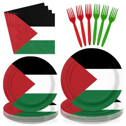 96 Pcs Palestine Flag Palestinian Party Decorations Serves 24 | Palestinian Paper Plates and Napkins Palestine Theme Tableware Set for Soccer Events Country Decoration Sports Party Supplies - style: Palestine Themed Plates m