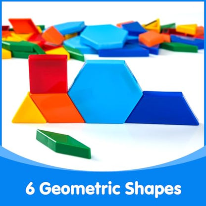 96 Pcs Magnetic Shapes in 6 Colors – Pattern Blocks for Kids | Tangrams for Homeschool Activities – Geometric Shapes for Classroom Learning & Creative Play