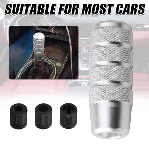 Osilly 3.74 Inch Aluminum Shift Knob with 3 Threaded Adapters, Silver | aluminum alloy construction, ergonomic extended grip, supplied adapters, for manual and select automatic cars, interior parts - color: Silver