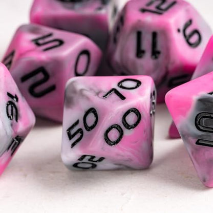 7PCS DND Dice Set RPG Resin Polyhedral Dice Set Camouflage Color with Leather Pouch for D&D Role Playing Games and Other Tabletop Games (Pink) - color: Camo-pink