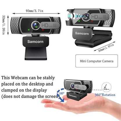 Webcam with Microphone for Desktop,1080P HD USB Webcam Live Streaming Laptop PC Computer Web Camera for Video Calling Conferencing Recording Gaming, AutoFocus 3D Noise Reduction