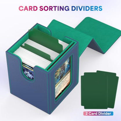 UAONO Card Deck Box for MTG Commander, Fits 100 Double-Sleeved Cards | Independent Commander Display, Magnetic Deck Case for Magic the Gathering TCG, 2 Dividers & 1 Top Loader (Blue/Green) - color: A-Blue&Green