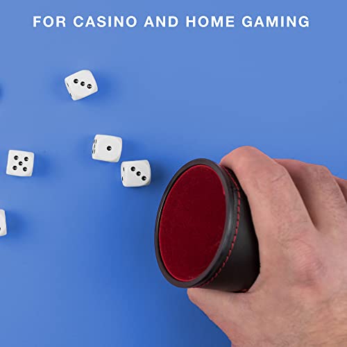 Brybelly Dice Set with Dice Shaker Cup - Perfect for Casino Dice Game for Family Leather - Poker Dice Shaker - 5 Red Lined Dice Cups and 25 Dice Sets - style: 5 Red Cups & 25 White Dice