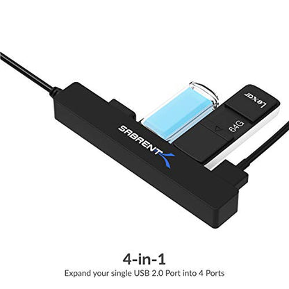 SABRENT 4-Port Portable USB 2.0 Hub for Laptop & Tablet (HB-MCRM) | Compact travel hub; 9.5-inch cable; for Ultrabook, MacBook Air, Windows tablet PC - size: 4-PORT