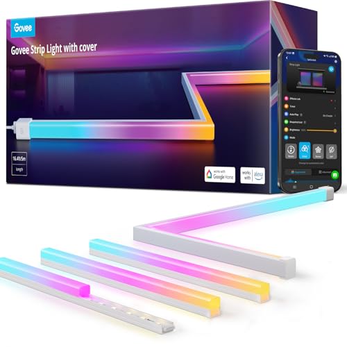 Govee RGBIC LED Strip Lights 16.4ft with Covers,Smart Control, APP, WiFi | Work with Alexa, Google Assistant, Matter, Smarthings, Diffuser Channel with LED Lights for Bedroom, Skirting Lines, Cabinet - size: 16.4ft