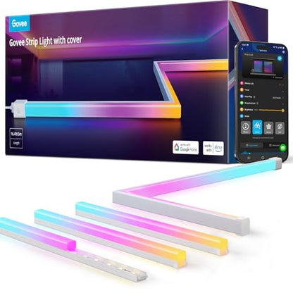 Govee RGBIC LED Strip Lights 16.4ft with Covers,Smart Control, APP, WiFi | Work with Alexa, Google Assistant, Matter, Smarthings, Diffuser Channel with LED Lights for Bedroom, Skirting Lines, Cabinet - size: 16.4ft