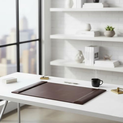 Dacasso Bonded Pad with Side Rails Luxury Leather Desk Blotter for Writing, 30 x 18 (Dark Brown) - color: Dark Brown
