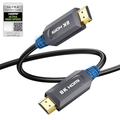 8K HDMI Cable 50ft/15M, in-Wall CL3 Rated Fiber Optic HDMI Cable 2.1 Support [8K@60Hz] Dynamic HDR/eARC/HDCP 2.2&2.3/3D, Certified Ultra High Speed Long HDMI Crod for HDTV, Laptop, PC… - size: 50FT(CL3 Rated)