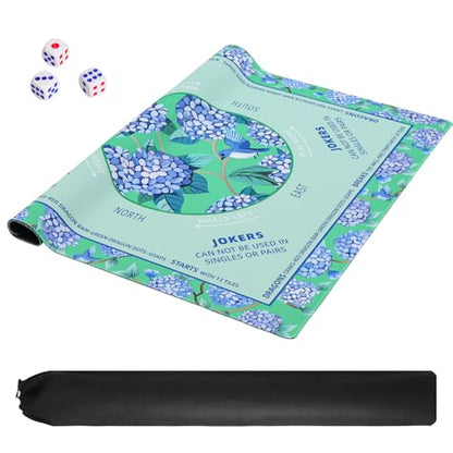 Dark Green Mahjong Learning Mat (33” x 33”) with Black Carrying Bag, Anti-Slip, Mahjong Mat for Table, Board Games, Tile Games and Cards - color: Dark Green