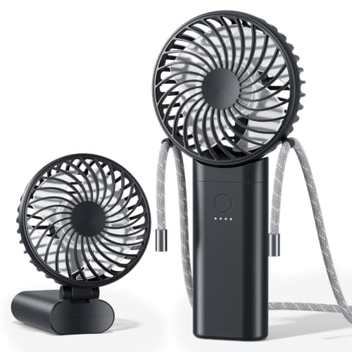 HandFan 2026 𝐔𝐩𝐠𝐫𝐚𝐝𝐞𝐝 Handheld Fan, Hands Free Necklace Fan with lanyard, 8000𝐦𝐀𝐡, 38 Hours Cooling Runtime,180° Foldable (Black) - color: Clear‑Blade Classic Black