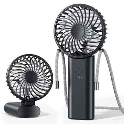 HandFan 2026 𝐔𝐩𝐠𝐫𝐚𝐝𝐞𝐝 Handheld Fan, Hands Free Necklace Fan with lanyard, 8000𝐦𝐀𝐡, 38 Hours Cooling Runtime,180° Foldable (Black) - color: Clear‑Blade Classic Black