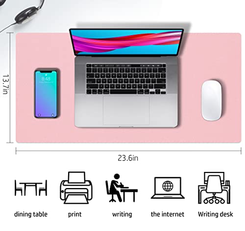 Aothia Double-Sided PU Leather Desk Pad - Non-Slip Large Mouse Pad & Desk Mat for Office, Home - Waterproof, Easy to Clean, Durable Dual-Sided Surface (23.6"x13.7", Pink) - color: Pink, size: 23.6" x 13.7"