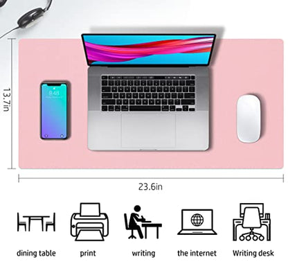 Aothia Double-Sided PU Leather Desk Pad - Non-Slip Large Mouse Pad & Desk Mat for Office, Home - Waterproof, Easy to Clean, Durable Dual-Sided Surface (23.6"x13.7", Pink) - color: Pink, size: 23.6" x 13.7"