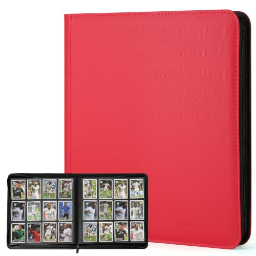 12-Pocket Business Card Binder holds 720 Cards, Premium Diamond Texture PU Leather Name Card Holder Organizer with Zipper, Black Sleeves Side Loading Card Book for Collectors & Office(red) - color: red, size: 12 Pocket 720
