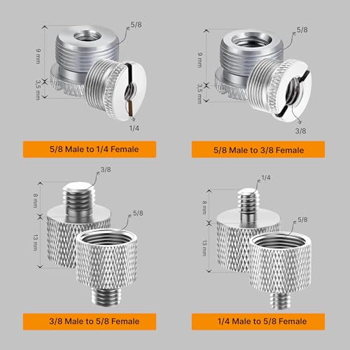 Mic Stand Adapter Set 8 pieces Metal Microphone Stand Screw Thread Adapter 5/8 Female to 3/8 Male 3/8 Female to 5/8 Male 5/8 Female to 1/4 Male 1/4 Female to 5/8 Male Tripod Adapter ADP03A Slvr - color: Silver