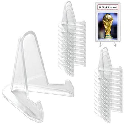 LRANFOW Thickened Version 24 Packs Card Stands Sports Card Holder, Card Display Stand for Display Graded Card Challenge Medals Casino Chips, 2.3 Inch Tall, Clear - size: 24 PCS / 2.3"