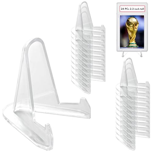 LRANFOW Thickened Version 24 Packs Card Stands Sports Card Holder, Card Display Stand for Display Graded Card Challenge Medals Casino Chips, 2.3 Inch Tall, Clear - size: 24 PCS / 2.3"