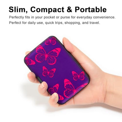 Credit Card Holder, Metal Card Wallet RFID Blocking Mini Slim Aluminum Business Hard Card Case for Women Men (Purple Butterfly) - color: Purple Butterfly