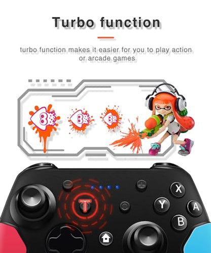 Wireless Switch Pro Controller for Nintendo Switch with Adjustable Turbo Function,Dual Vibration Function,Gyro 6-Axis and High Battery Life. Remote Gamepad Joystick for Switch Console, Red&Blue