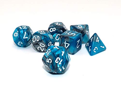7Pcs DND Dice Set RPG Polyhedral Dice for Dungeon and Dragons MTG D&D D20 D12 D10 D8 D6 D4 (Lake Blue & Silver) - color: Lake Blue & Silver Dice