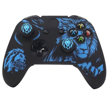 Lion Controller Skin Cover Compatible with Xbox one Controller, RALAN Protector Case, Customised Thumb Grips Caps - color: Lion Black Blue