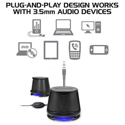 ENHANCE SB2 PC Speakers with Blue LED Glow Lights and 2.0 USB Powered Design - 10W Peak Sound, 3.5mm Wired Connection, in-Line Volume Control - Compatible with Gaming Desktop, Laptop, PC - Black - color: Blue