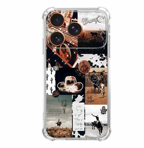 Western Cowboy Aesthetic Collage Case for iPhone 17 Pro Max,Spirit of The West,Trendy Cool Soft TPU Bumper Cover for iPhone 17 Pro Max - color: Cowboy