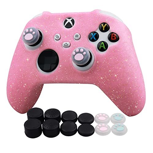 RALAN Glitter Controller Skin for Xbox Series, Anti-Slip Silicone Controller Cover Protector Case Compatible for Xbox Series Gamepad Joystick with 4 Cat Caps and Black Pro Thumb Grip x 8. - color: Pink