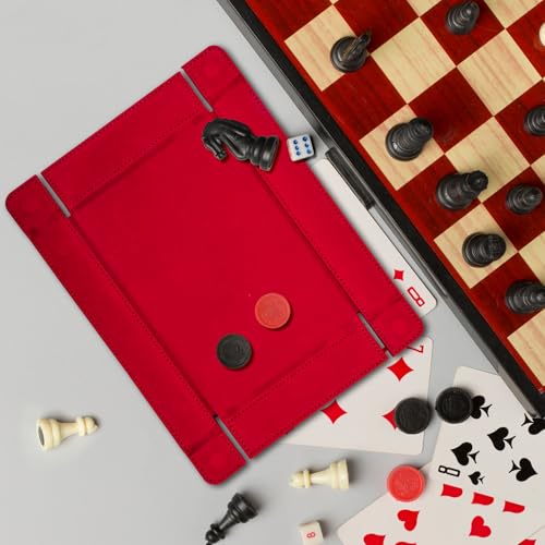 SIQUK 2 Pieces Magnetic Dice Tray Rectangle Folding Dice Rolling Tray PU Leather Dice Trays Dice Holder Storage Box for D&D RPG Dice Games (Black, Red) - color: Black and Red