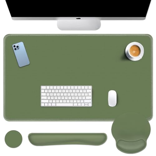 Britimes Olive Green Keyboard Mouse Pad Set 4in1 Large Mousepad+Keyboard Wrist Rest+Mouse Wrist Rest+Coaster Ergonomic Design for Home Office Computer 35.4x15.7Inches - color: Olive Green