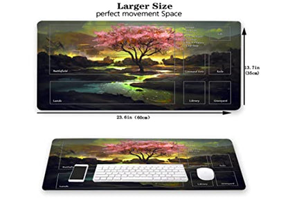 MTG Playmat, Game Play Mat for MTG TCG 24 x 14 inches Trading Card Inked Game Playmats with Storage Bag Smooth Rubber Surface Battle - color: Cherry Blossom Tree With Zones