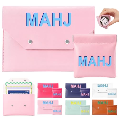 2 Pcs Leather Mahjong Card Bag Clutch Pouch Holder with PU Squeeze Dice Bag Mahjong Accessories Protector Cover Case for MAHJ Lover Playing Game Night (Pink) - color: Pink