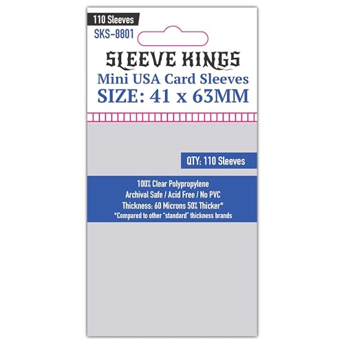 Sleeve Kings Mini USA Card Sleeves 41 x 63 mm – 110 Pack, Extra Clear 60 Micron Polypropylene, Acid-Free, PVC-Free – SKS-8801 - size: 41 x 63 mm, style: Mini USA
