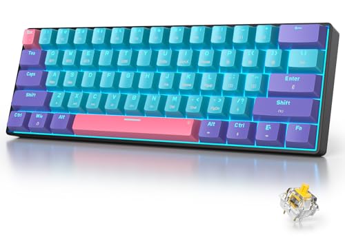 Fogruaden 60 Percent Wireless Gaming Keyboard, Wired/Bluetooth Mechanical Keyboard 60%, RGB Backlit, Hot-Swappable Yellow Switch - color: Joker-61-Yellow Switch, size: Yellow Switch
