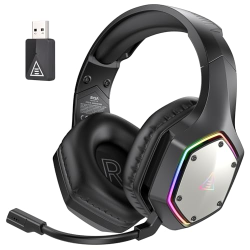EKSA 2.4GHz Wireless Gaming Headset for PC, PS4, PS5, Gaming Headphones with Noise Cancelling Microphone, 7.1 Surround Sound, 36Hr Battery, RGB, 3.5mm Wired Computer Headset - color: Black