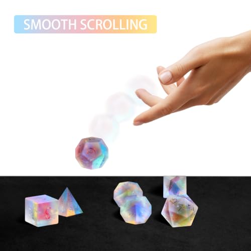 LUCKY-M Gemstone Dice DND Dice Dungeons and Dragons Dice Set RPG Dice Sets D&D Accessories Gift (Frosted Rainbow Solid Word - Ankh) - color: Frosted Rainbow Solid Word - Ankh